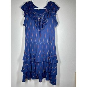 Ralph Lauren Western Print Midi Dress Womens Sz XL Navy Linen Mix Ret  $225